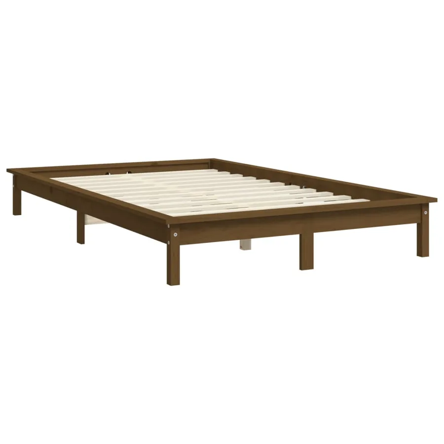 Cadre de lit sans matelas marron miel bois massif - 4
