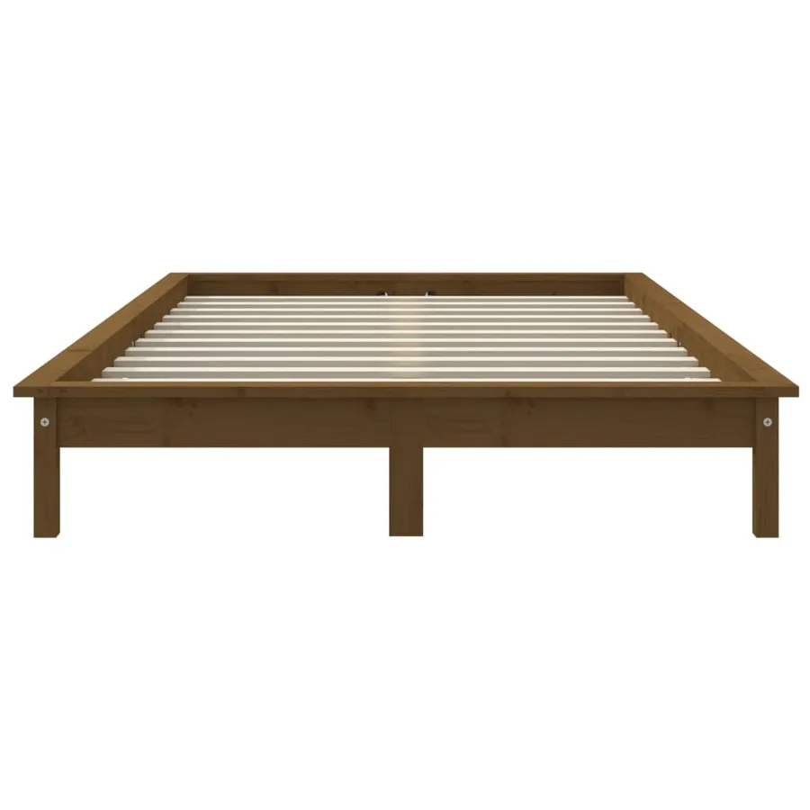 Cadre de lit sans matelas marron miel bois massif - 5