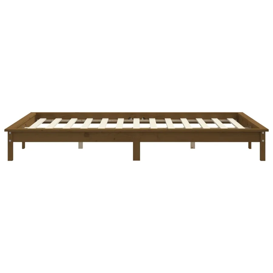 Cadre de lit sans matelas marron miel bois massif - 6