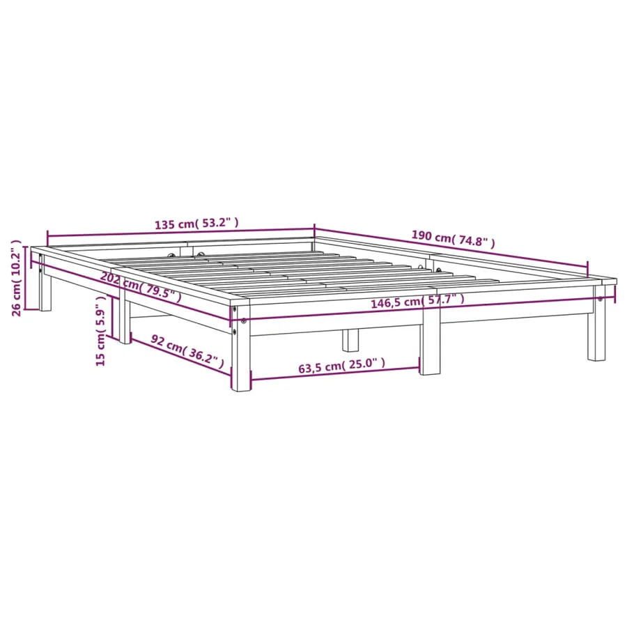 Cadre de lit sans matelas marron miel bois massif - 9