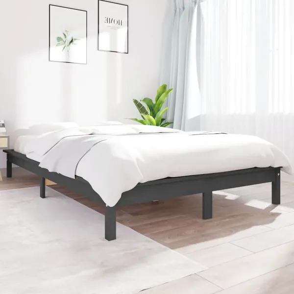 Cadre de lit sans matelas gris bois massif
