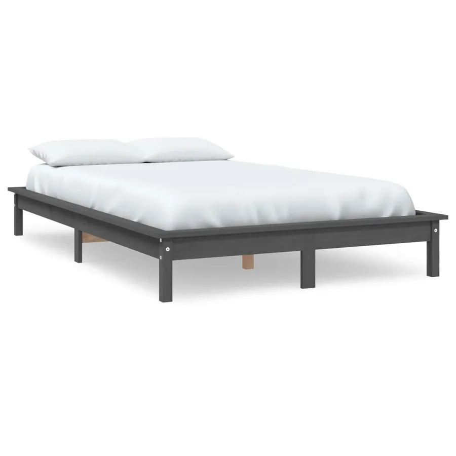 Cadre de lit sans matelas gris bois massif - 2