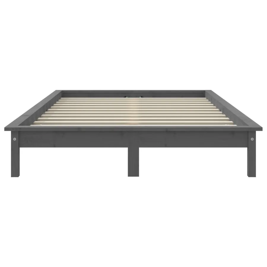 Cadre de lit sans matelas gris bois massif - 5