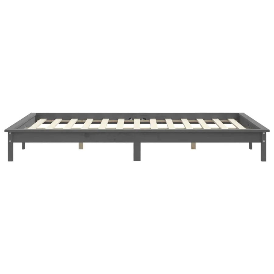 Cadre de lit sans matelas gris bois massif - 6