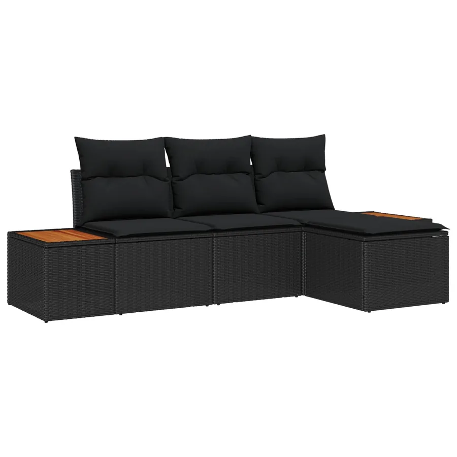 Ensemble de canapé de jardin avec coussin 4 pcs Noir polyrotin