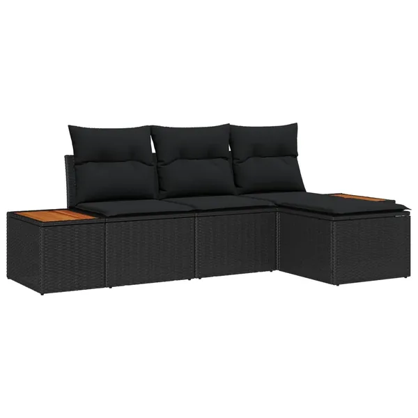 Ensemble de canapé de jardin avec coussin 4 pcs Noir polyrotin