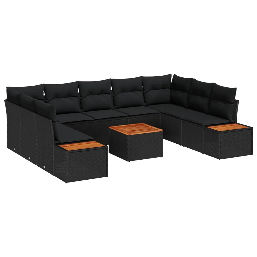 Ensemble de canapé de jardin 10 pcs Noir Poly rotin