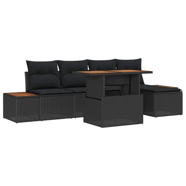 Ensemble de canapé de jardin 6 pcs Noir et Marron
