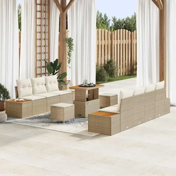 Ensemble de canapé de jardin 10 pcs Beige Poly rotin