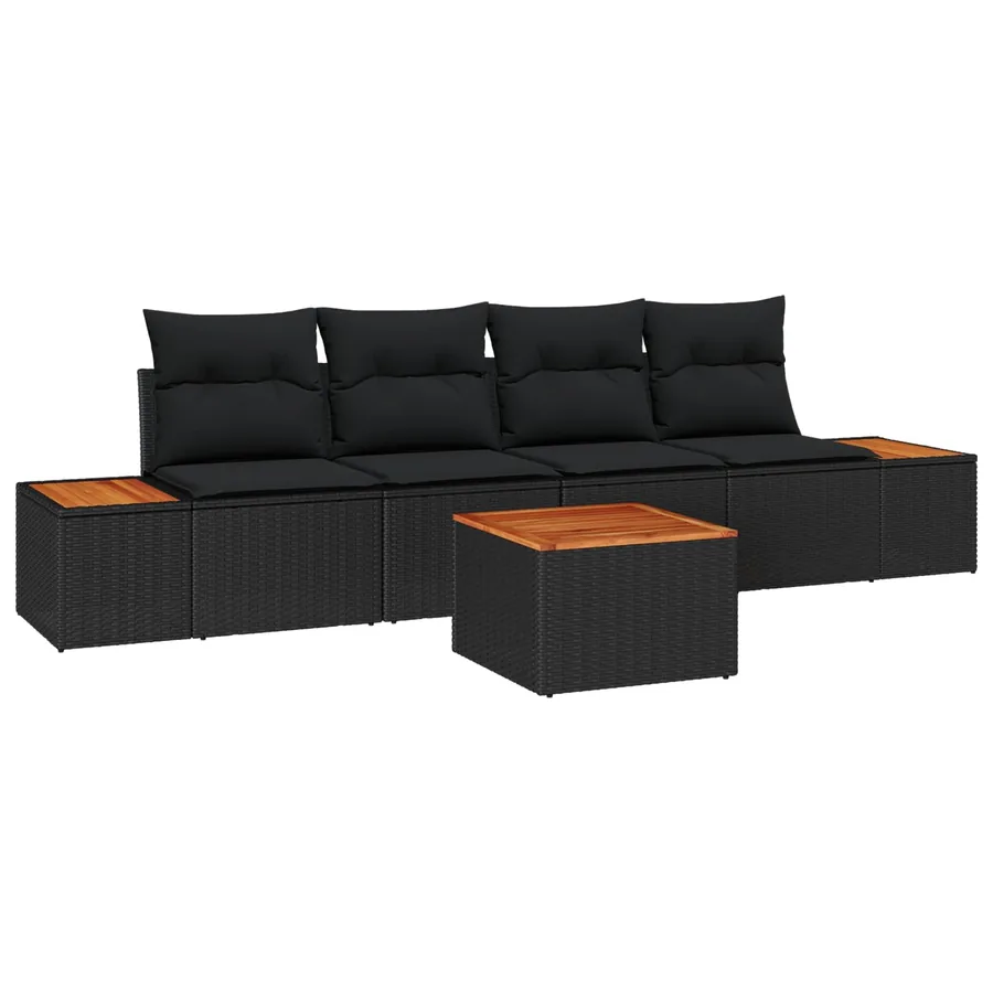 Ensemble de canapé de jardin avec coussin 5 pcs Noir Poly rotin