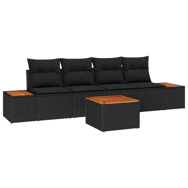 Ensemble de canapé de jardin avec coussin 5 pcs Noir Poly rotin