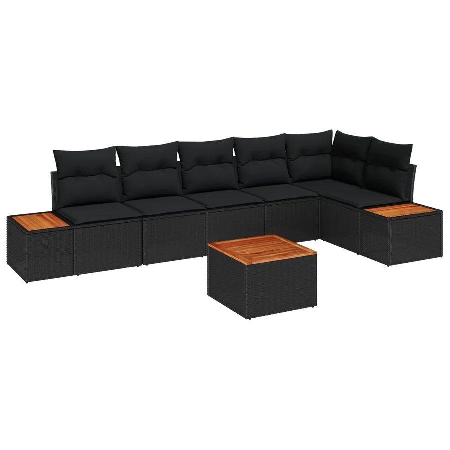 Ensemble de canapé de jardin avec coussin 7 pcs Noir Poly rotin