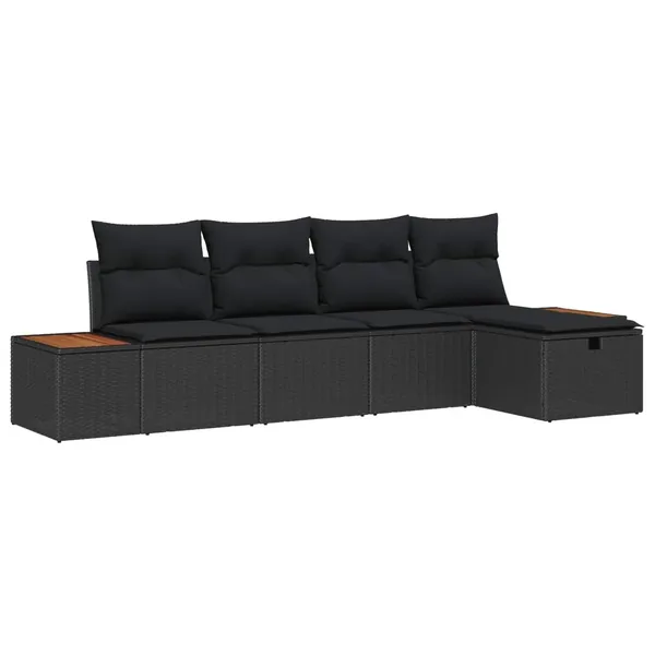 Ensemble de canapé de jardin avec coussin 5 pcs Noir polyrotin