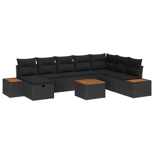 Ensemble de canapé de jardin avec coussin 9 pcs Noir polyrotin