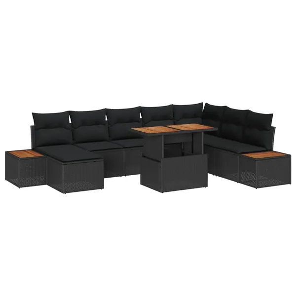 Ensemble de canapé de jardin 9 pcs Noir et Marron