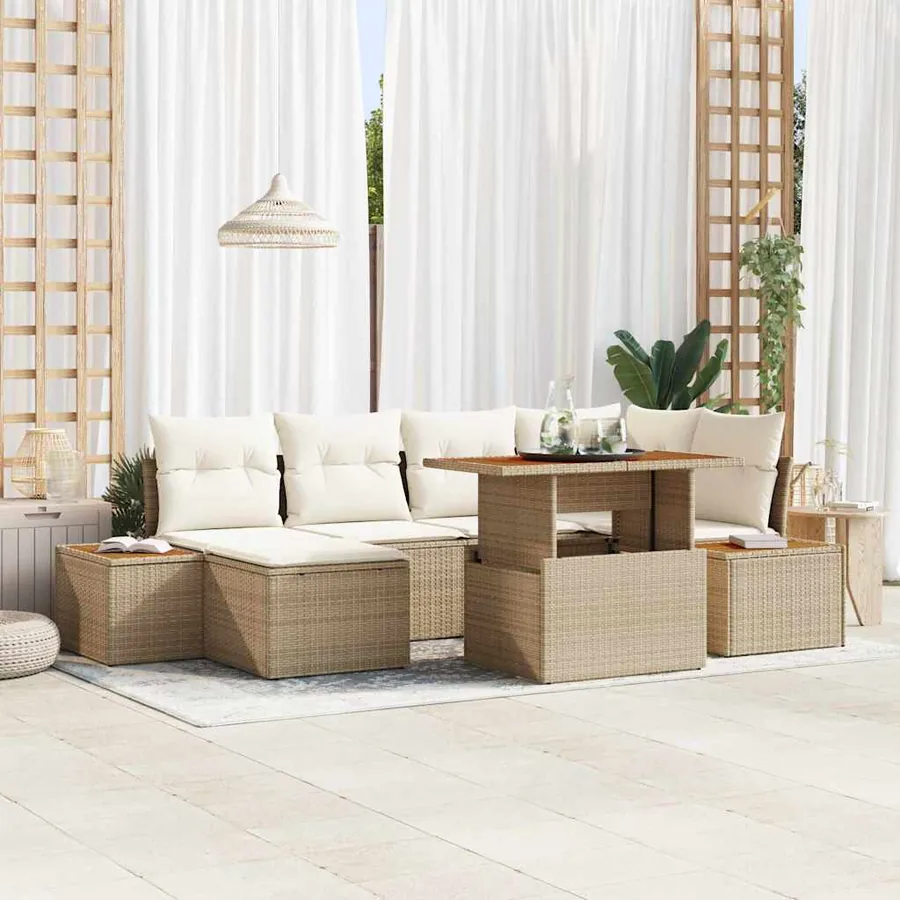 Ensemble de canapé de jardin 7 pcs Beige Poly rotin