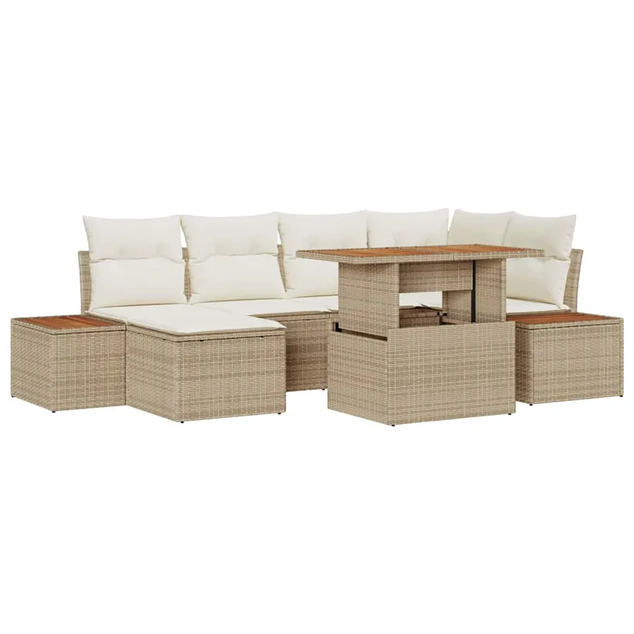 Ensemble de canapé de jardin 7 pcs Beige Poly rotin - 2
