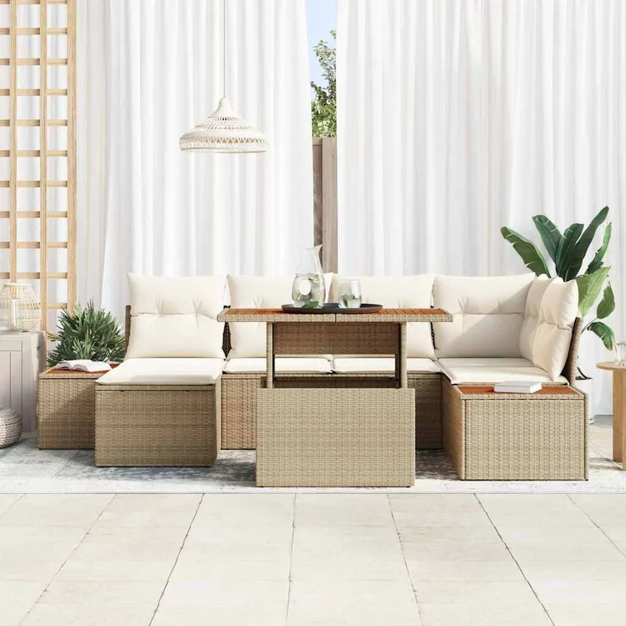 Ensemble de canapé de jardin 7 pcs Beige Poly rotin - 3
