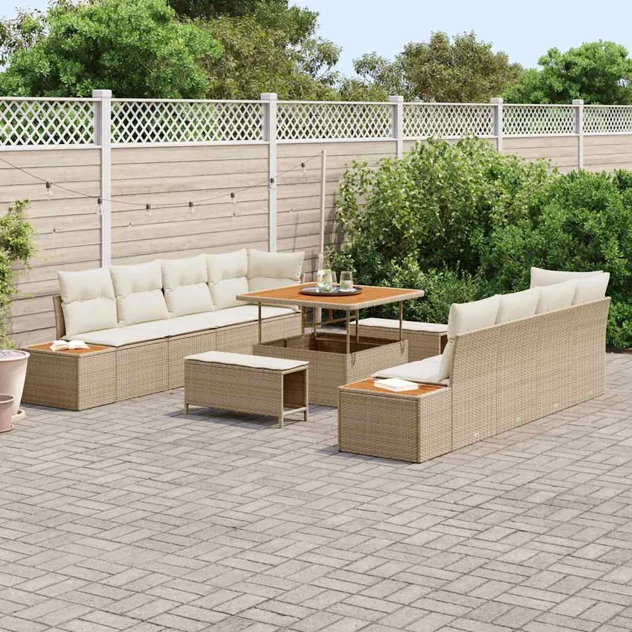 Ensemble de canapé de jardin 11 pcs Beige Poly rotin - 3