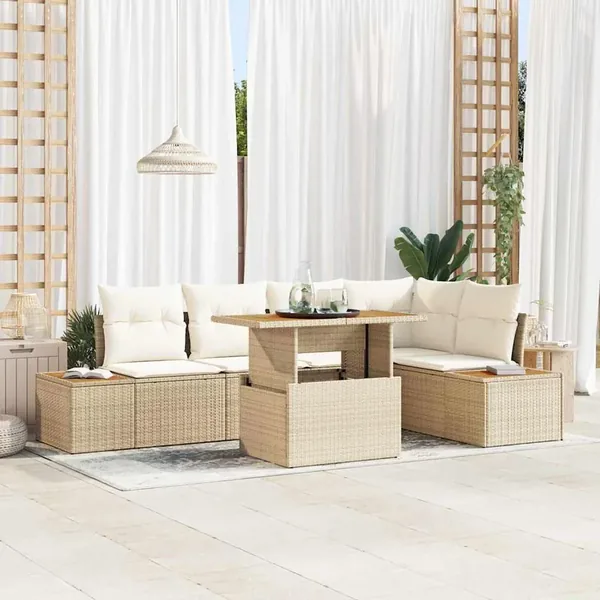 Ensemble de canapé de jardin 6 pcs Beige Poly rotin