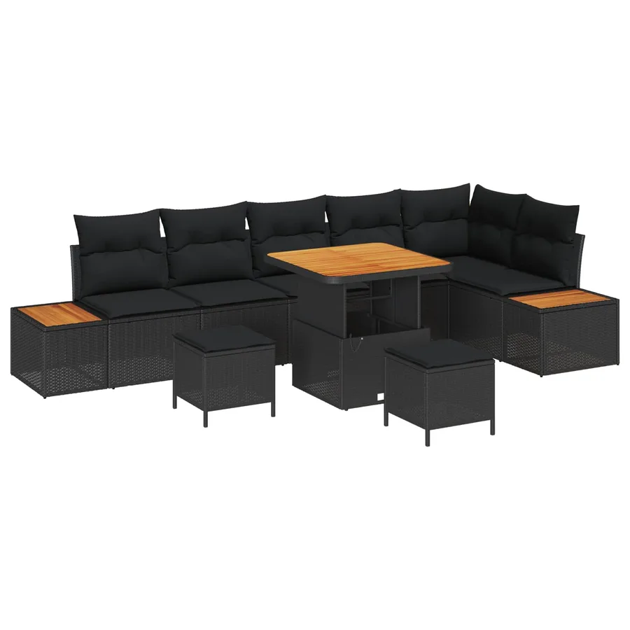 Ensemble de canapé de jardin avec coussin 9 pcs Noir - 2