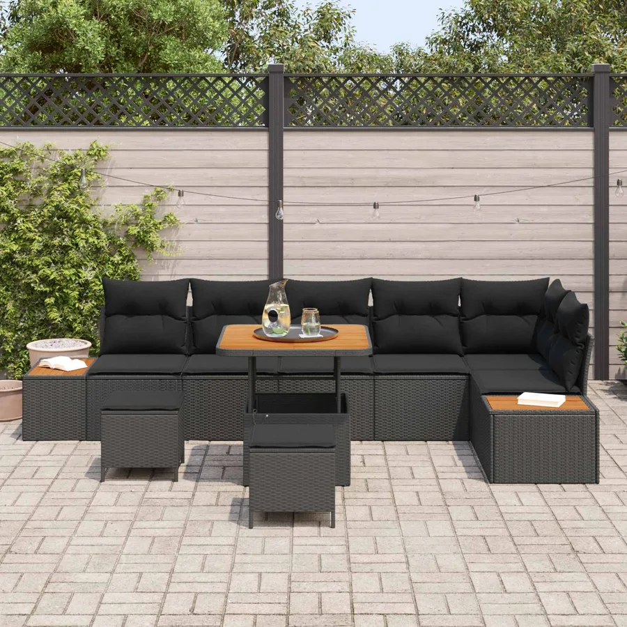 Ensemble de canapé de jardin avec coussin 9 pcs Noir - 3