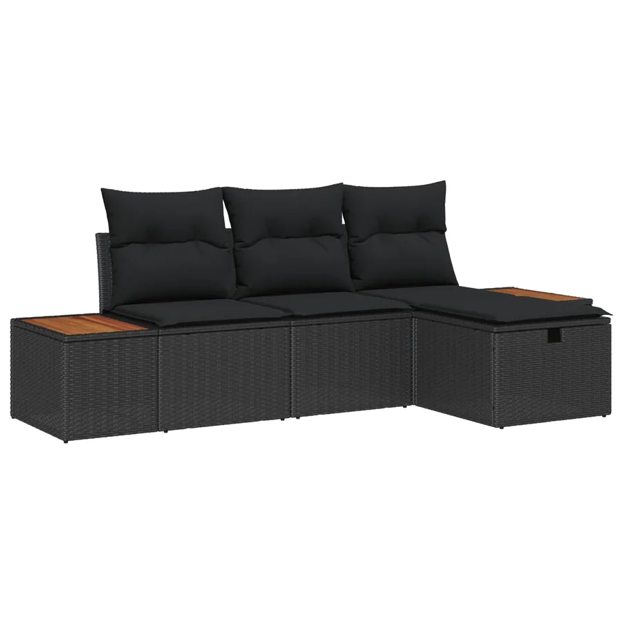 Ensemble de canapé de jardin avec coussin 4 pcs Noir Poly rotin