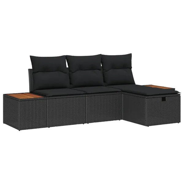 Ensemble de canapé de jardin avec coussin 4 pcs Noir Poly rotin