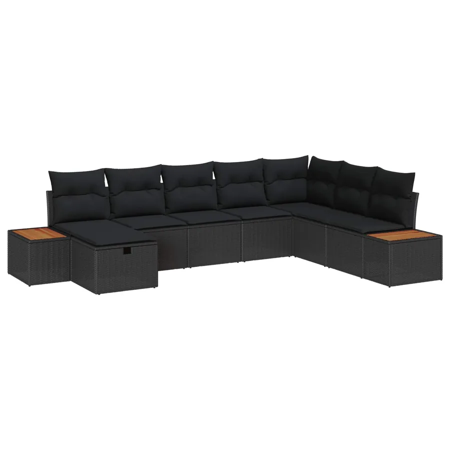 Ensemble de canapé de jardin avec coussin 8 pcs Noir polyrotin