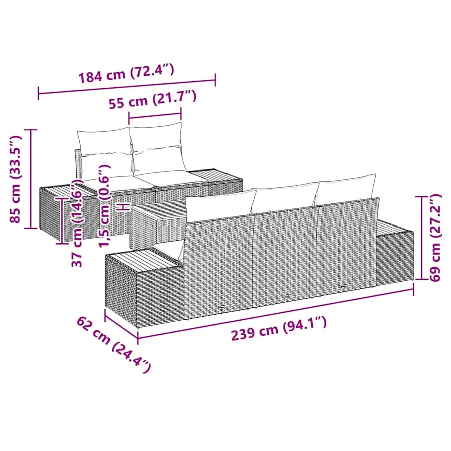 Ensemble de canapé de jardin 6 pcs Gris Poly rotin - 11
