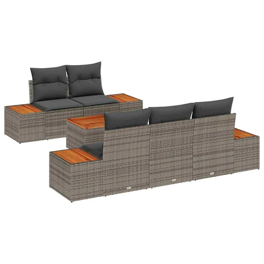 Ensemble de canapé de jardin 6 pcs Gris Poly rotin - 2
