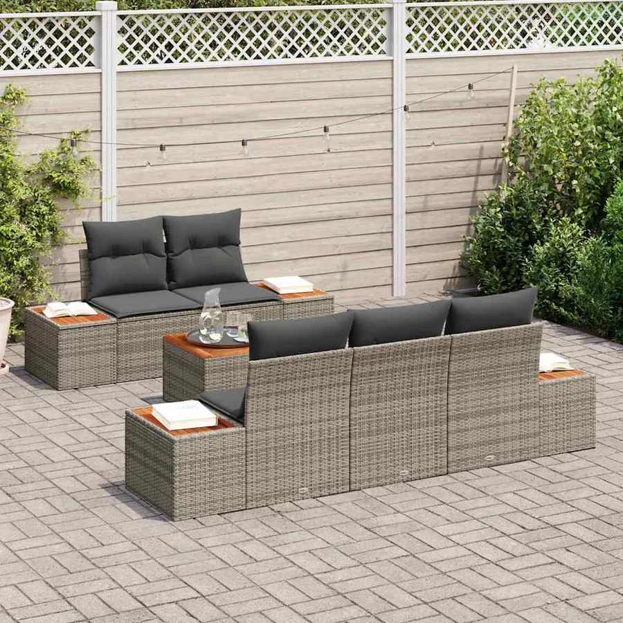 Ensemble de canapé de jardin 6 pcs Gris Poly rotin - 3