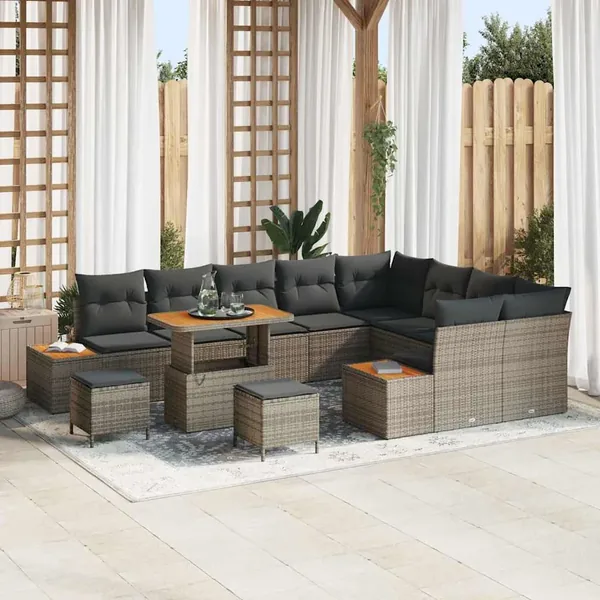 Ensemble de canapé de jardin 12 pcs Gris Poly rotin