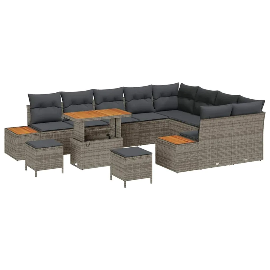Ensemble de canapé de jardin 12 pcs Gris Poly rotin - 2