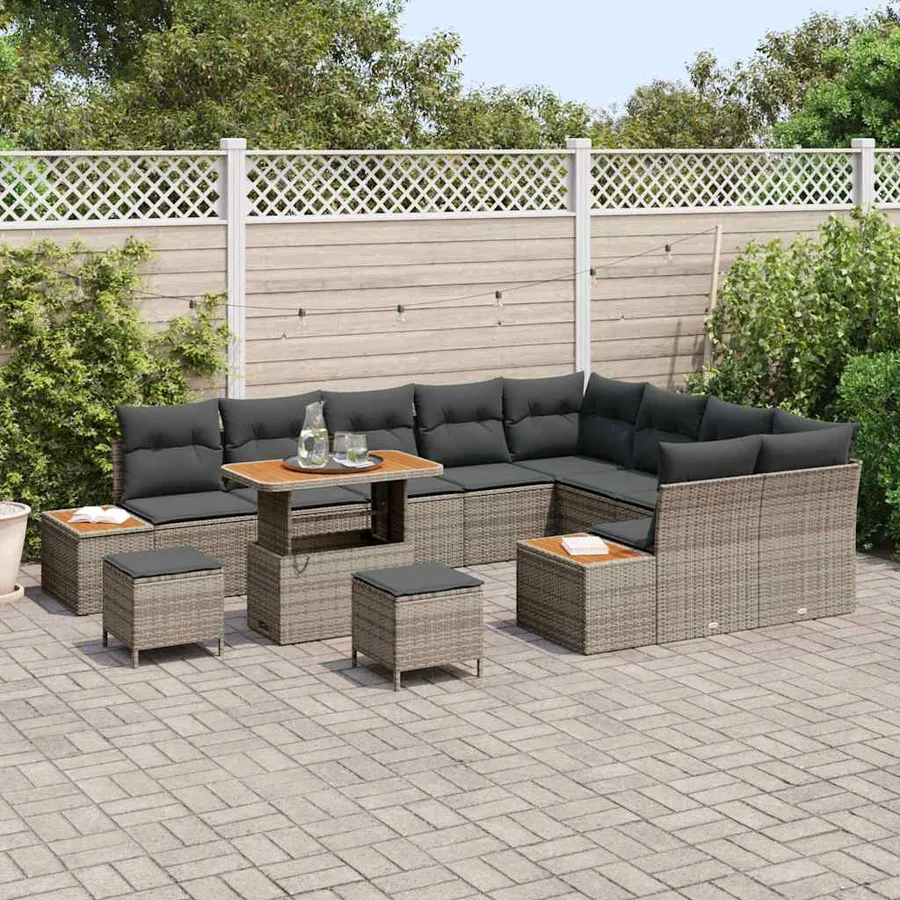 Ensemble de canapé de jardin 12 pcs Gris Poly rotin - 3