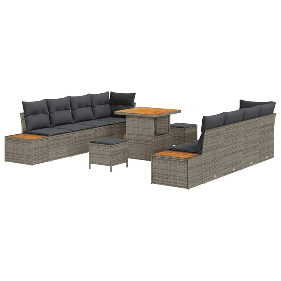 Ensemble de canapé de jardin 11 pcs Gris Poly rotin - 2
