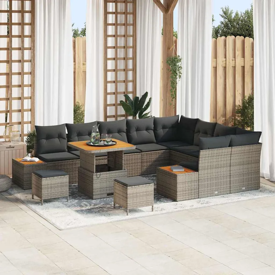 Ensemble de canapé de jardin 12 pcs Gris Poly rotin