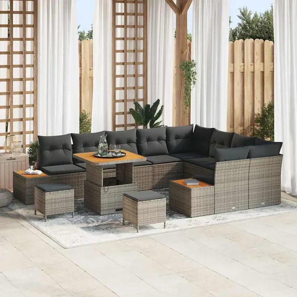 Ensemble de canapé de jardin 12 pcs Gris Poly rotin