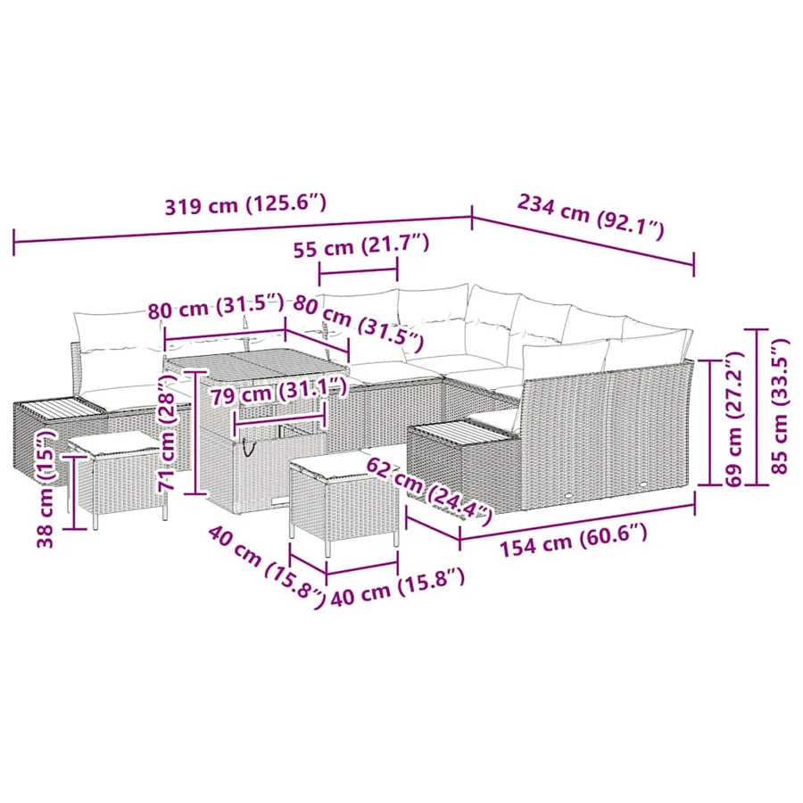 Ensemble de canapé de jardin 12 pcs Gris Poly rotin - 18