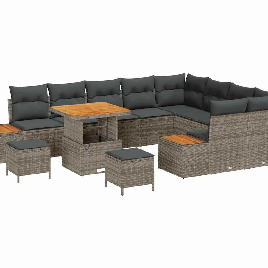 Ensemble de canapé de jardin 12 pcs Gris Poly rotin - 2