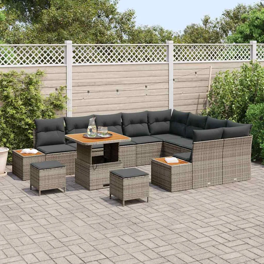 Ensemble de canapé de jardin 12 pcs Gris Poly rotin - 3