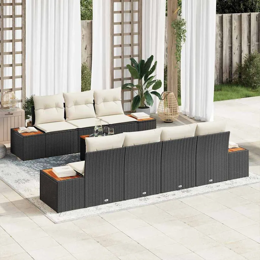 Ensemble de canapé de jardin avec coussin 8 pcs Noir Poly rotin