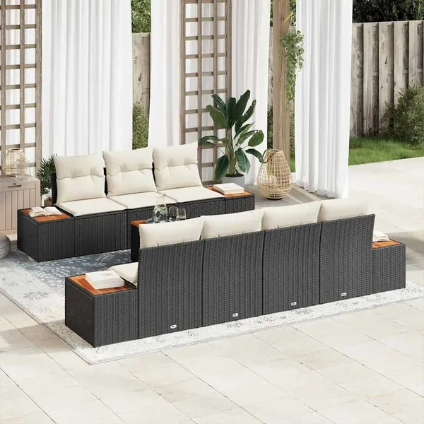 Ensemble de canapé de jardin avec coussin 8 pcs Noir Poly rotin