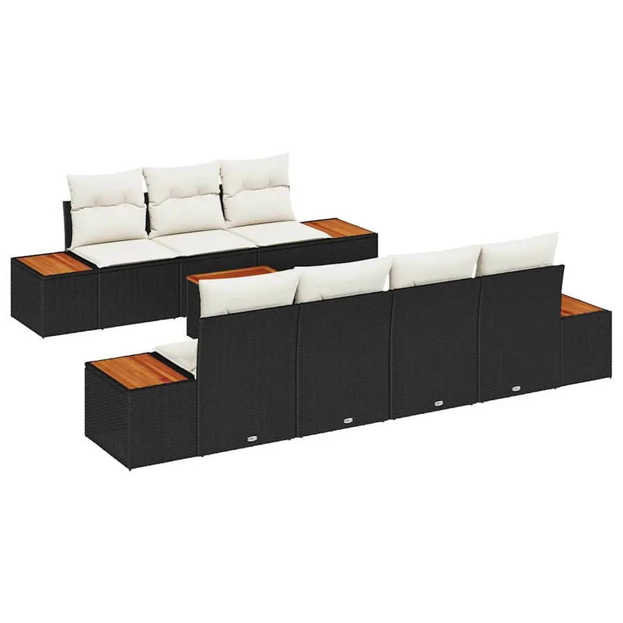 Ensemble de canapé de jardin avec coussin 8 pcs Noir Poly rotin - 2