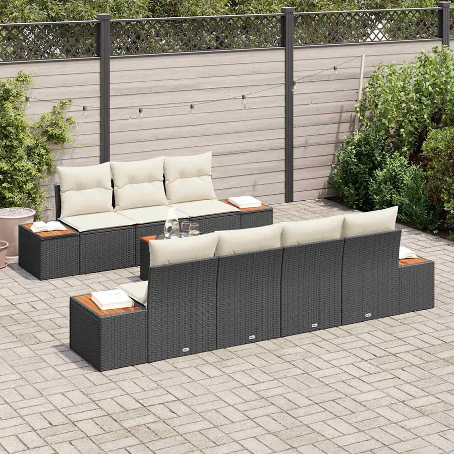 Ensemble de canapé de jardin avec coussin 8 pcs Noir Poly rotin - 3