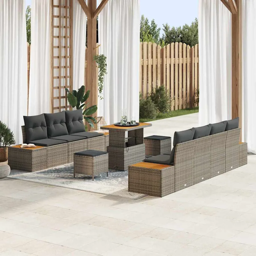 Ensemble de canapé de jardin 10 pcs Gris Poly rotin
