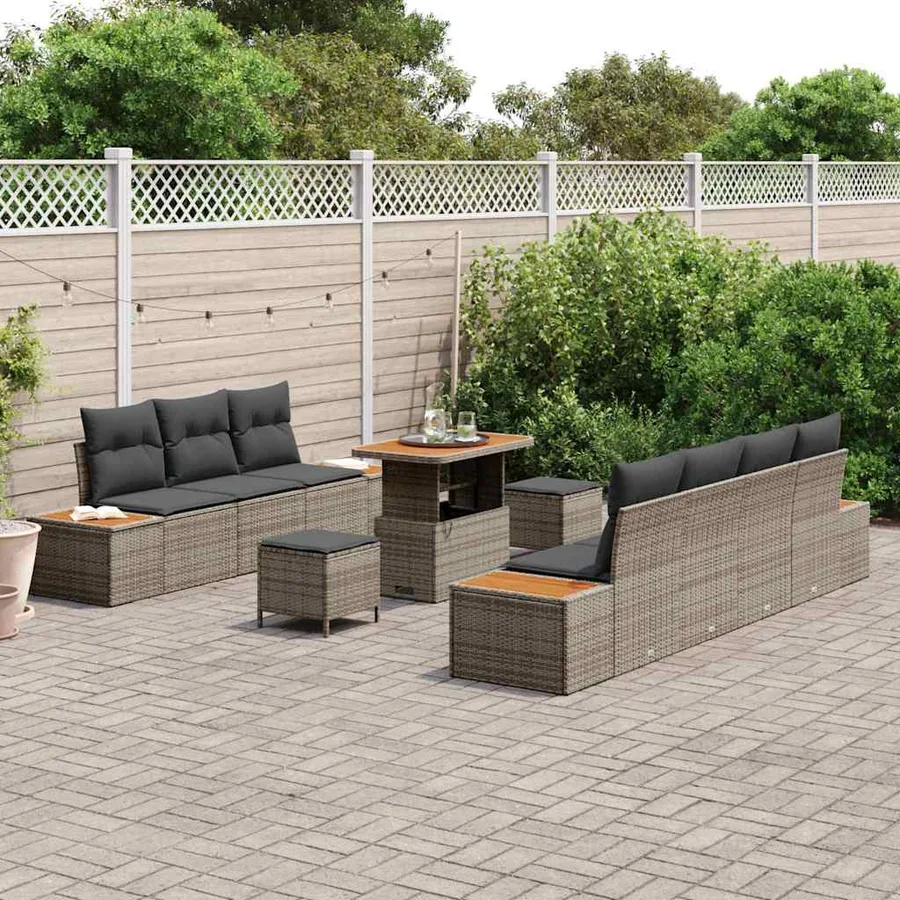 Ensemble de canapé de jardin 10 pcs Gris Poly rotin - 3