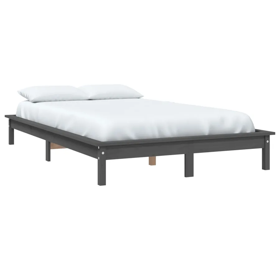 Cadre de lit sans matelas gris 120x200 cm bois massif - 3