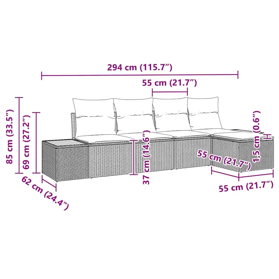 Ensemble de canapé de jardin 6 pcs Noir et Crème Polyrotin - 12