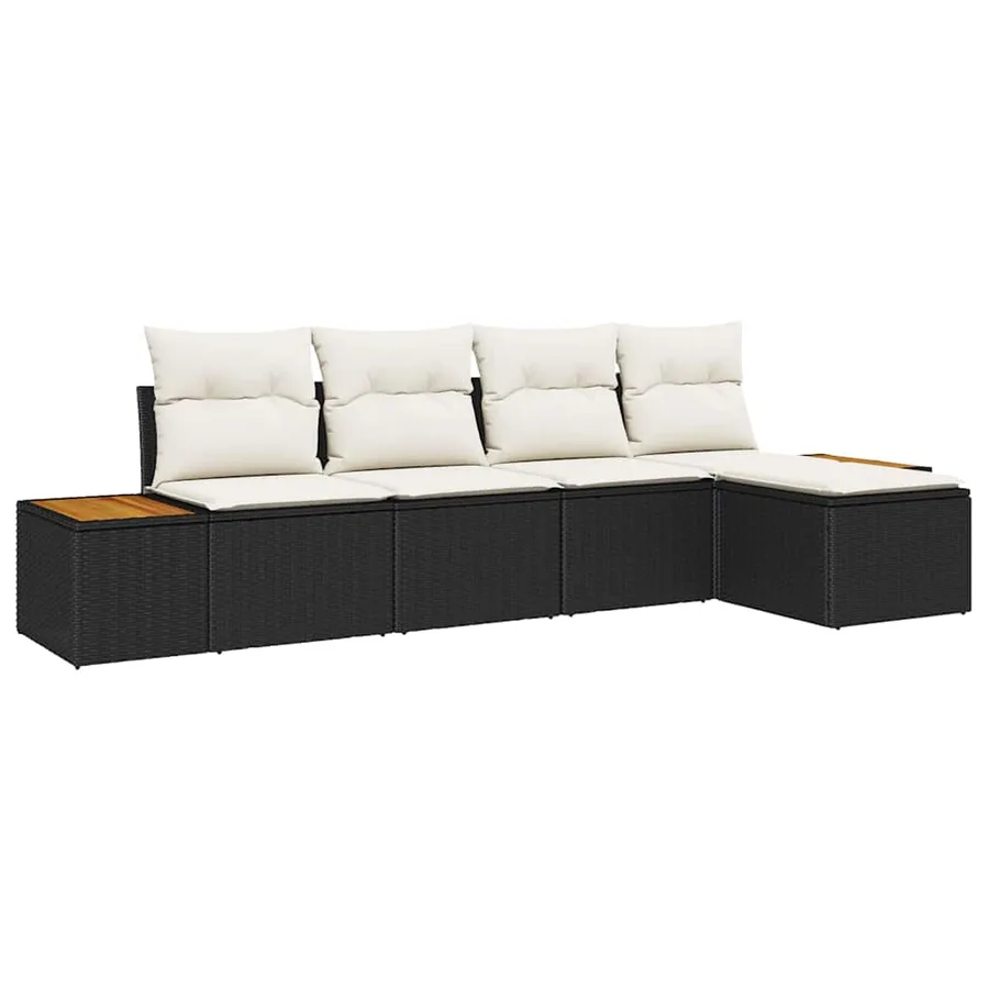 Ensemble de canapé de jardin 6 pcs Noir et Crème Polyrotin - 2
